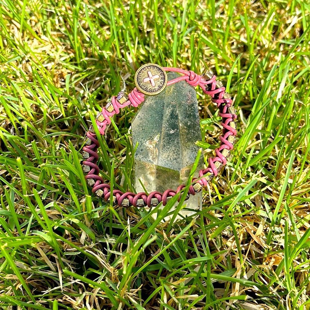 Fossil Pink Leather Bracelet With Crystals